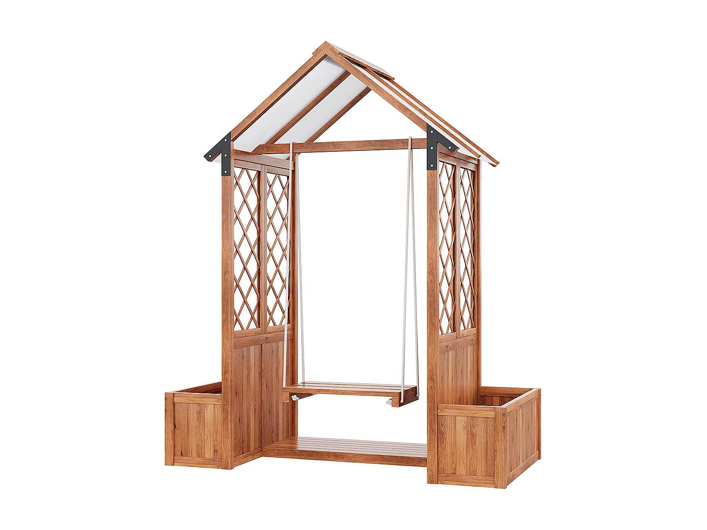 Bac à fleurs balançoire extérieur avec treillis et toit pare-soleil polycarbonate bois massif brun jardin terrasse