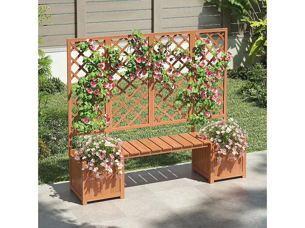 Bac à fleurs extérieur avec treillis bois sapin massif brun jardinière spacieuse siège intégré pour jardin terrasse