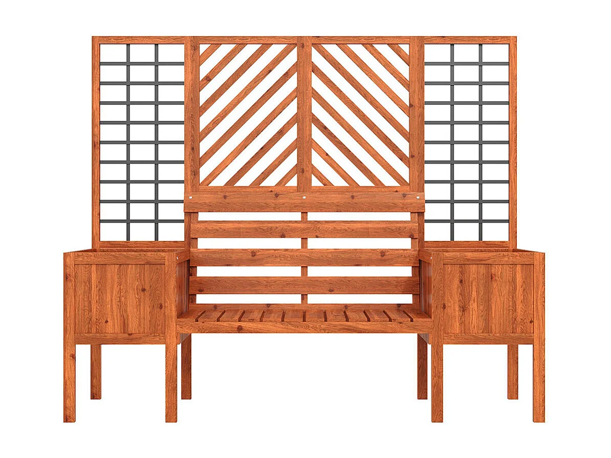 Bac à plantes avec treillis support croissance jardinière bois sapin massif marron siège intégré jardin terrasse