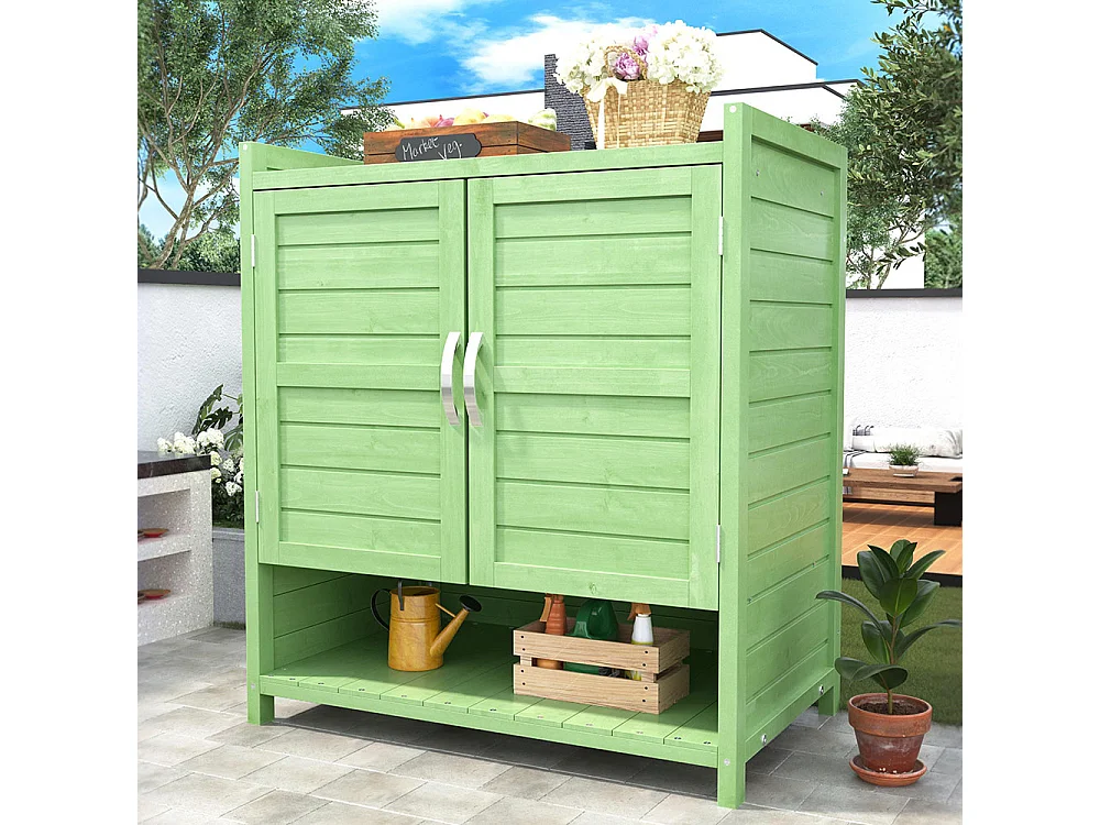 Armoire de jardin en bois meubles de jardin armoire d’équipement Trois séparations dans l’armoire couleur vert