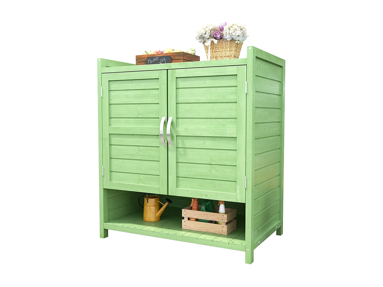 Armoire de jardin en bois meubles de jardin armoire d’équipement Trois séparations dans l’armoire couleur vert