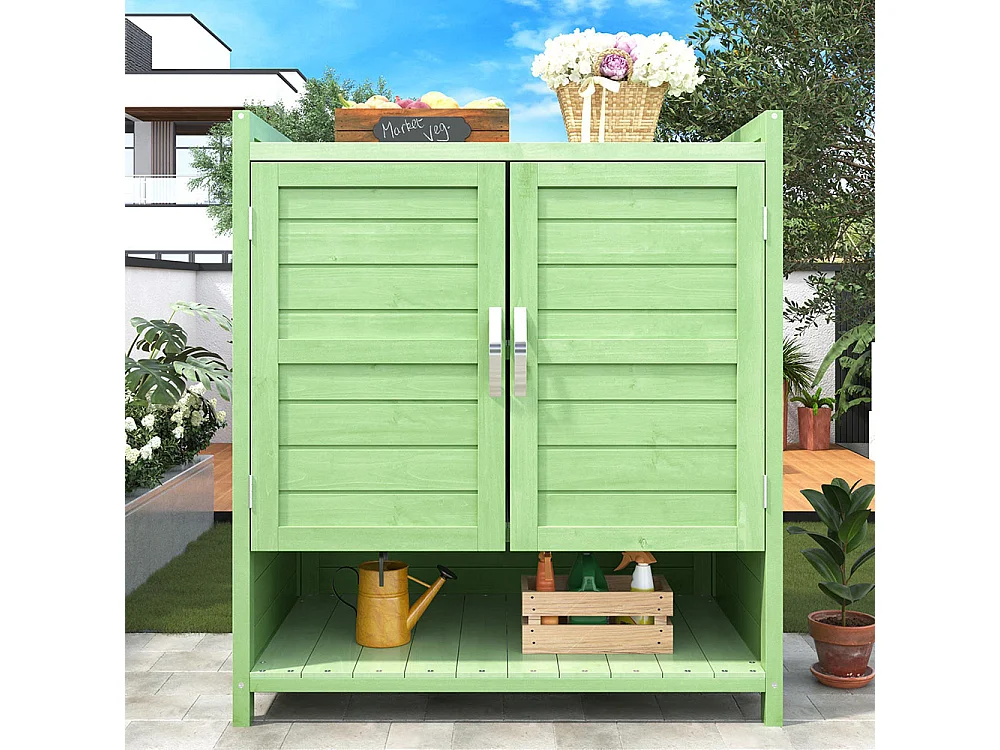 Armoire de jardin en bois meubles de jardin armoire d’équipement Trois séparations dans l’armoire couleur vert