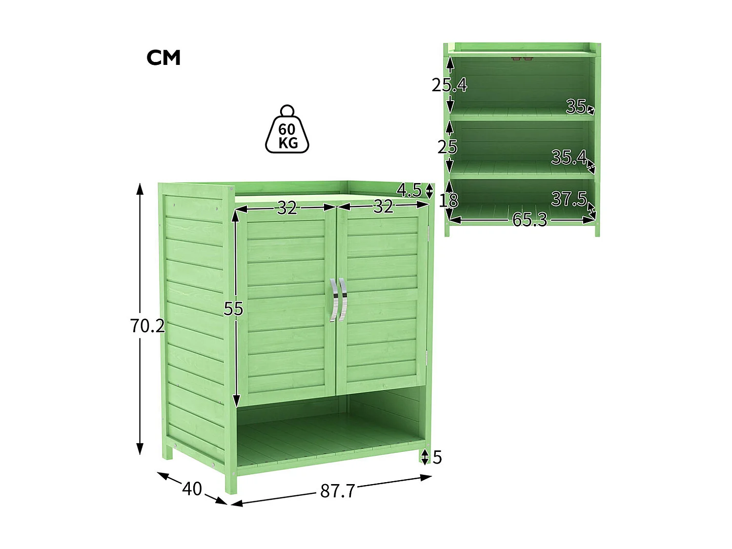Armoire de jardin en bois meubles de jardin armoire d’équipement Trois séparations dans l’armoire couleur vert