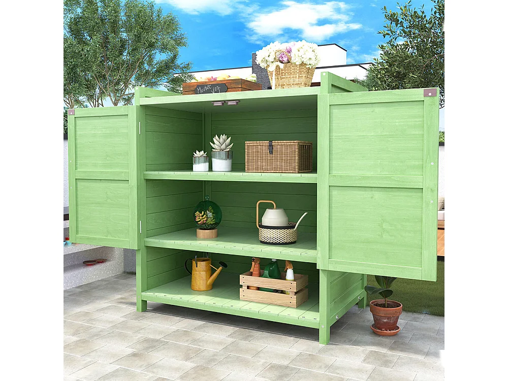 Armoire de jardin en bois meubles de jardin armoire d’équipement Trois séparations dans l’armoire couleur vert