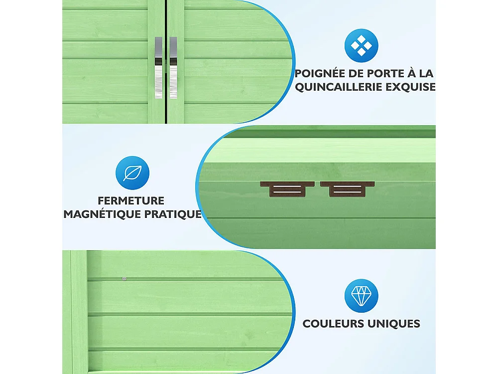 Armoire de jardin en bois meubles de jardin armoire d’équipement Trois séparations dans l’armoire couleur vert