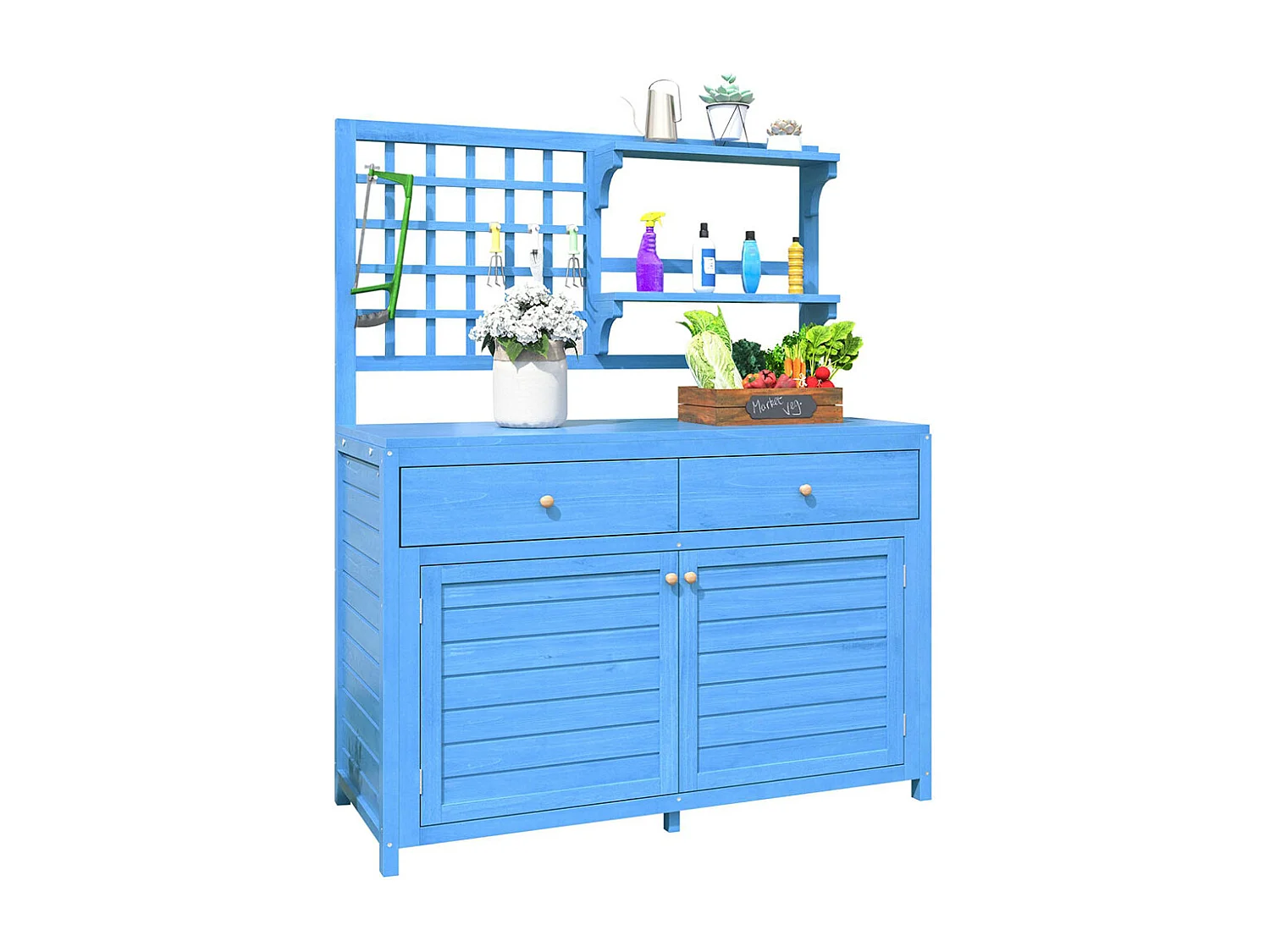 Armoire de jardin en bois avec étagères fixes pour rangement extérieur coffre d'exterieur couleur bleu marine