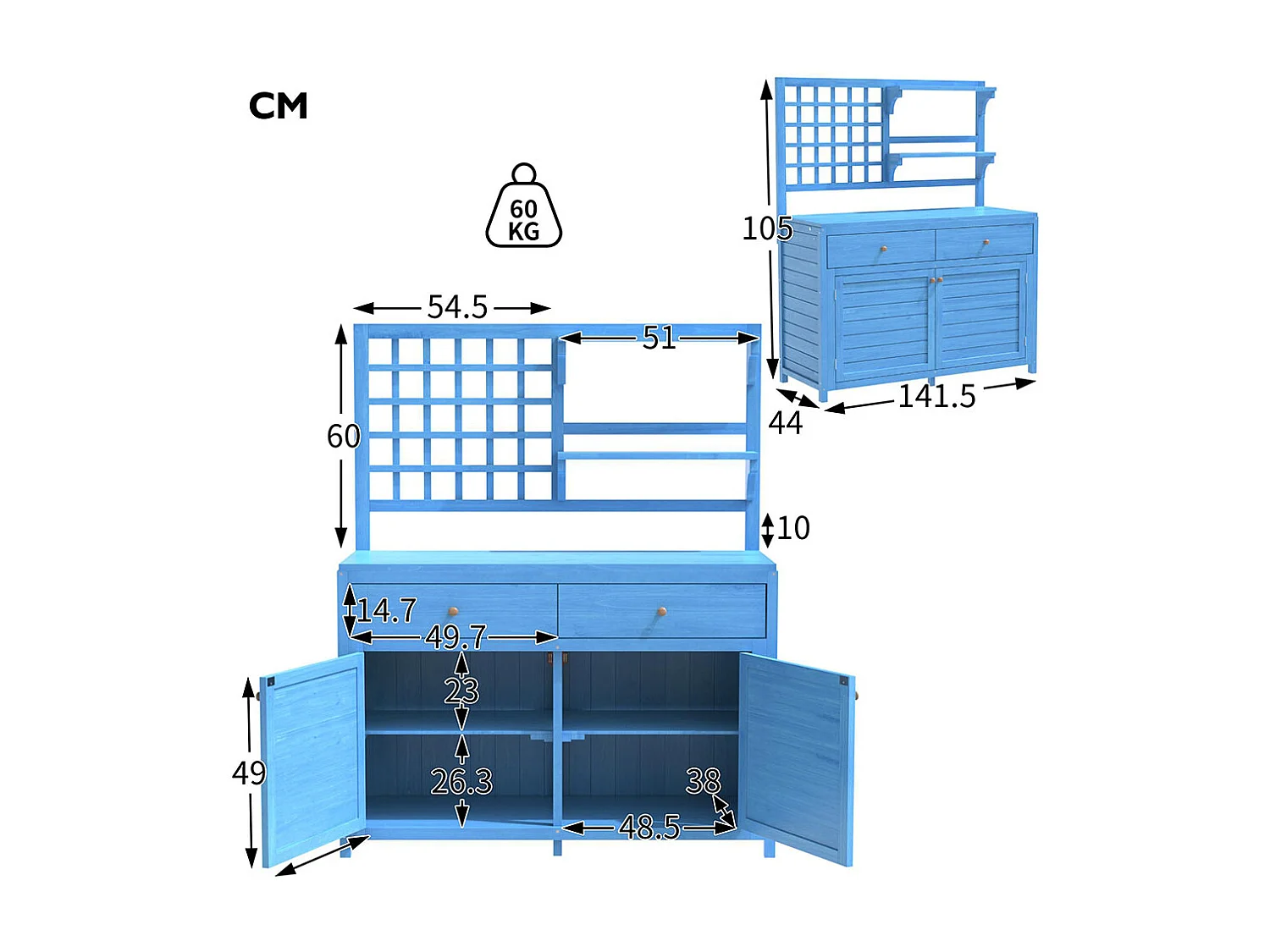 Armoire de jardin en bois avec étagères fixes pour rangement extérieur coffre d'exterieur couleur bleu marine
