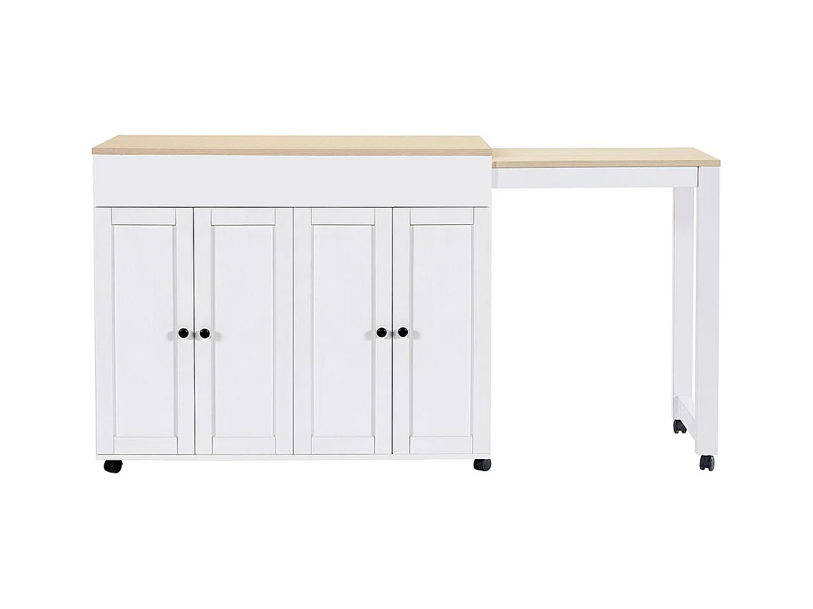 Table de bar moderne extensible 118-180cm avec 6 surfaces rangement table bistrot salle à manger séparation salon blanche