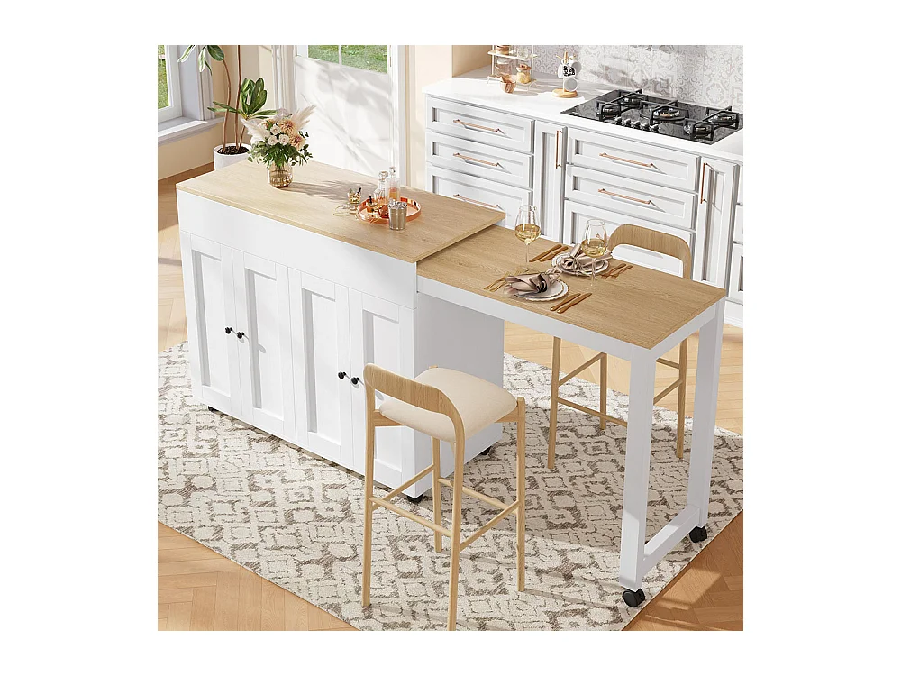 Table de bar moderne extensible 118-180cm avec 6 surfaces rangement table bistrot salle à manger séparation salon blanche