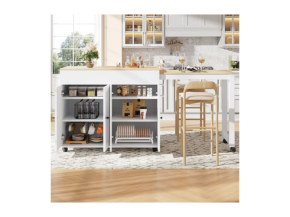 Table de bar moderne extensible 118-180cm avec 6 surfaces rangement table bistrot salle à manger séparation salon blanche