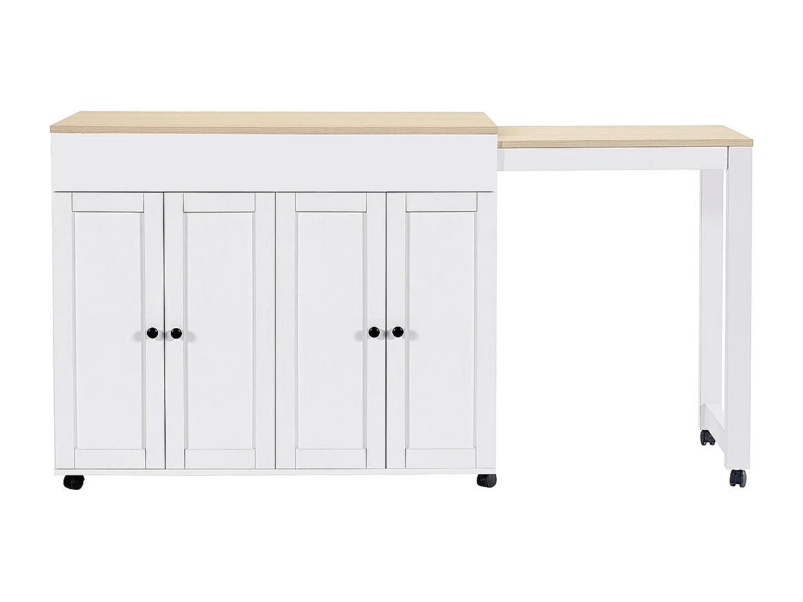 Table de bar moderne extensible 118-180cm avec 6 surfaces rangement table bistrot salle à manger séparation salon blanche