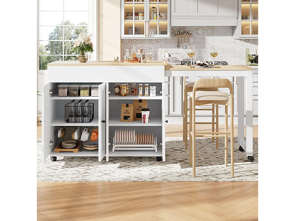 Table de bar moderne extensible 118-180cm avec 6 surfaces rangement table bistrot salle à manger séparation salon blanche