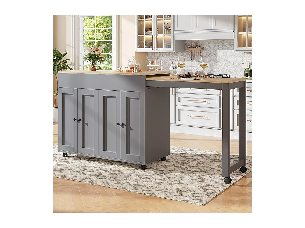 Table de bar extensible moderne 118-180cm 6 espaces rangement table bistrot salle à manger séparation salon gris