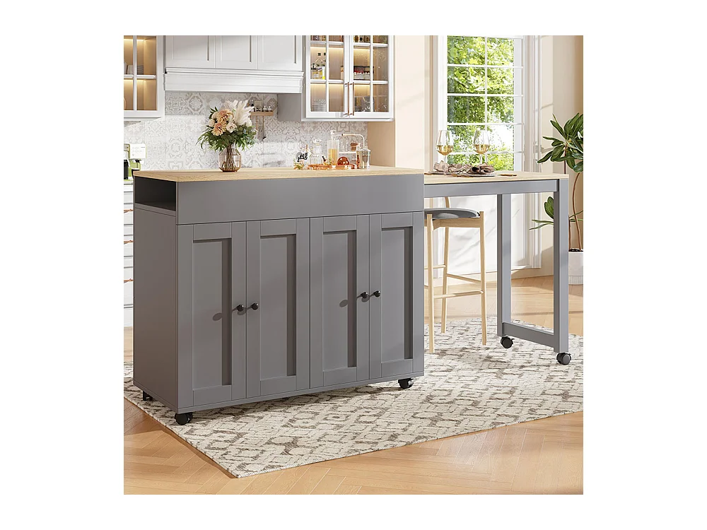 Table de bar extensible moderne 118-180cm 6 espaces rangement table bistrot salle à manger séparation salon gris