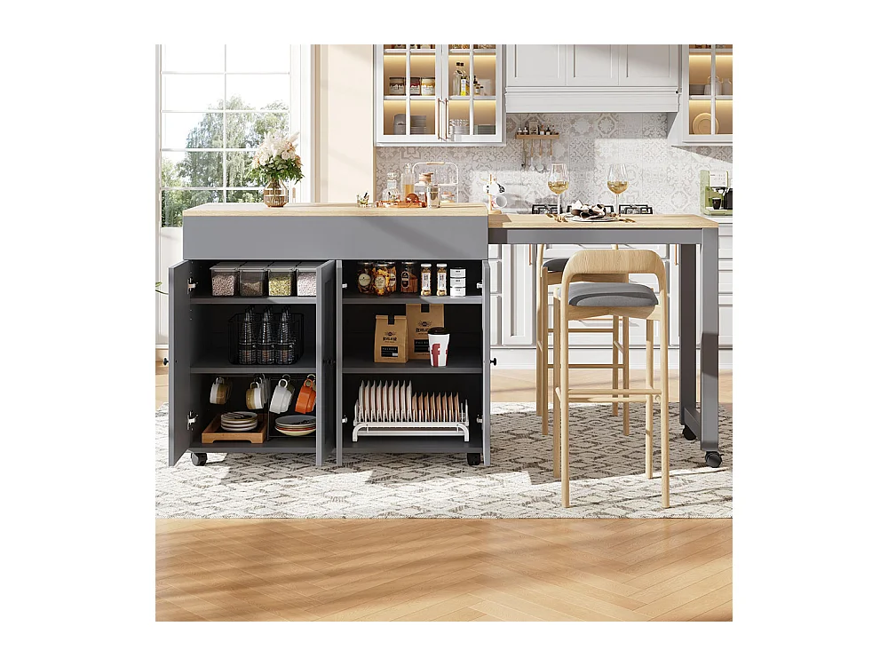 Table de bar extensible moderne 118-180cm 6 espaces rangement table bistrot salle à manger séparation salon gris