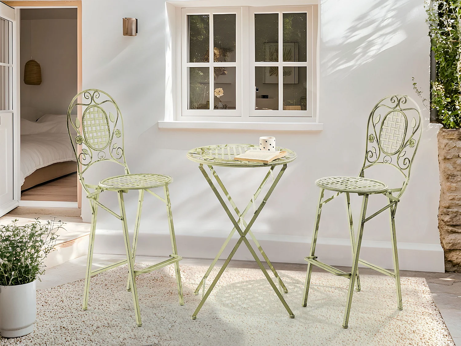 Table de bar de jardin BIVIO 60 cm 60 cm Métal Vert clair