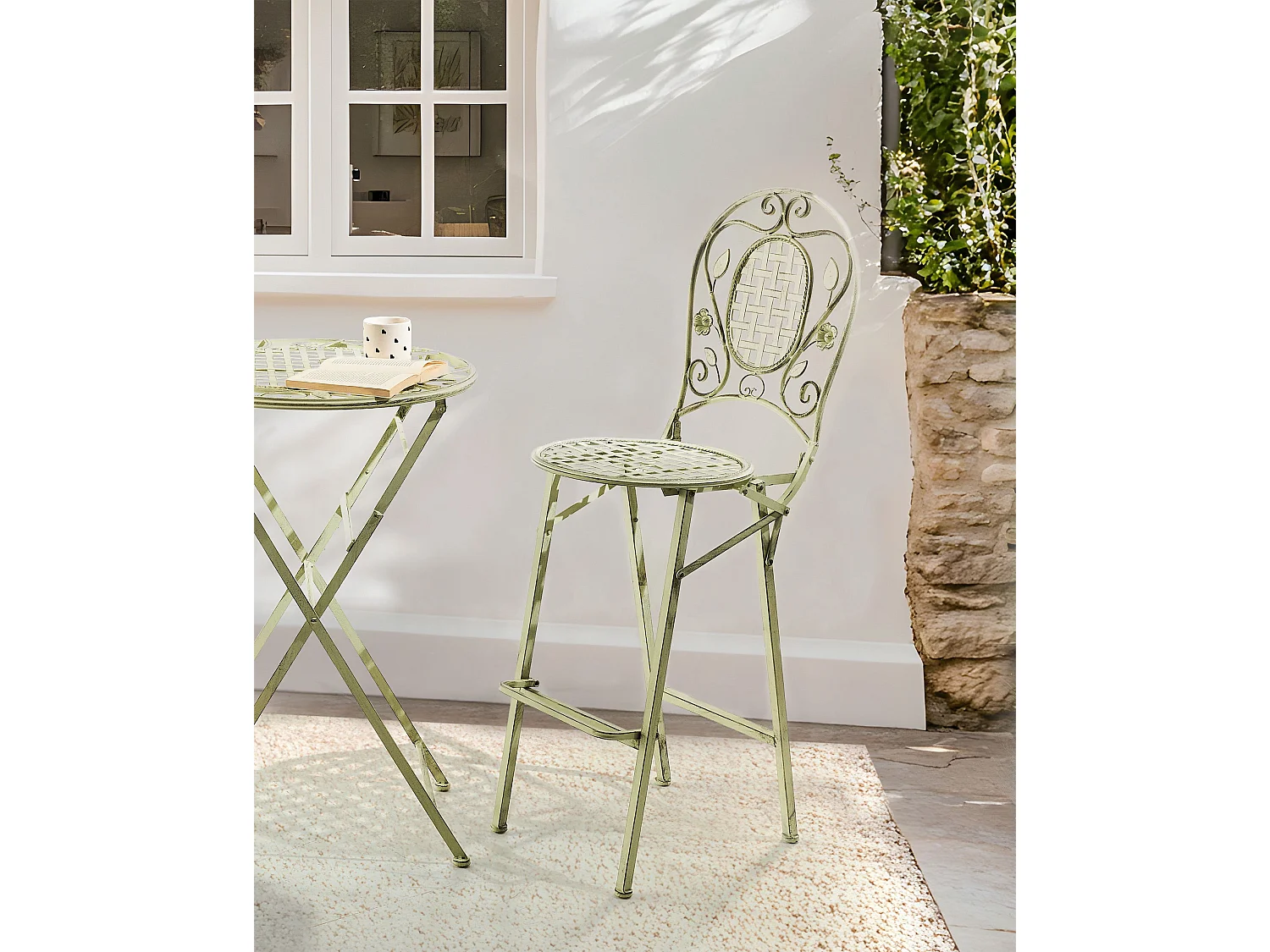 Garten-Barhocker 2er Set BIVIO klappbar Metall Hellgrün