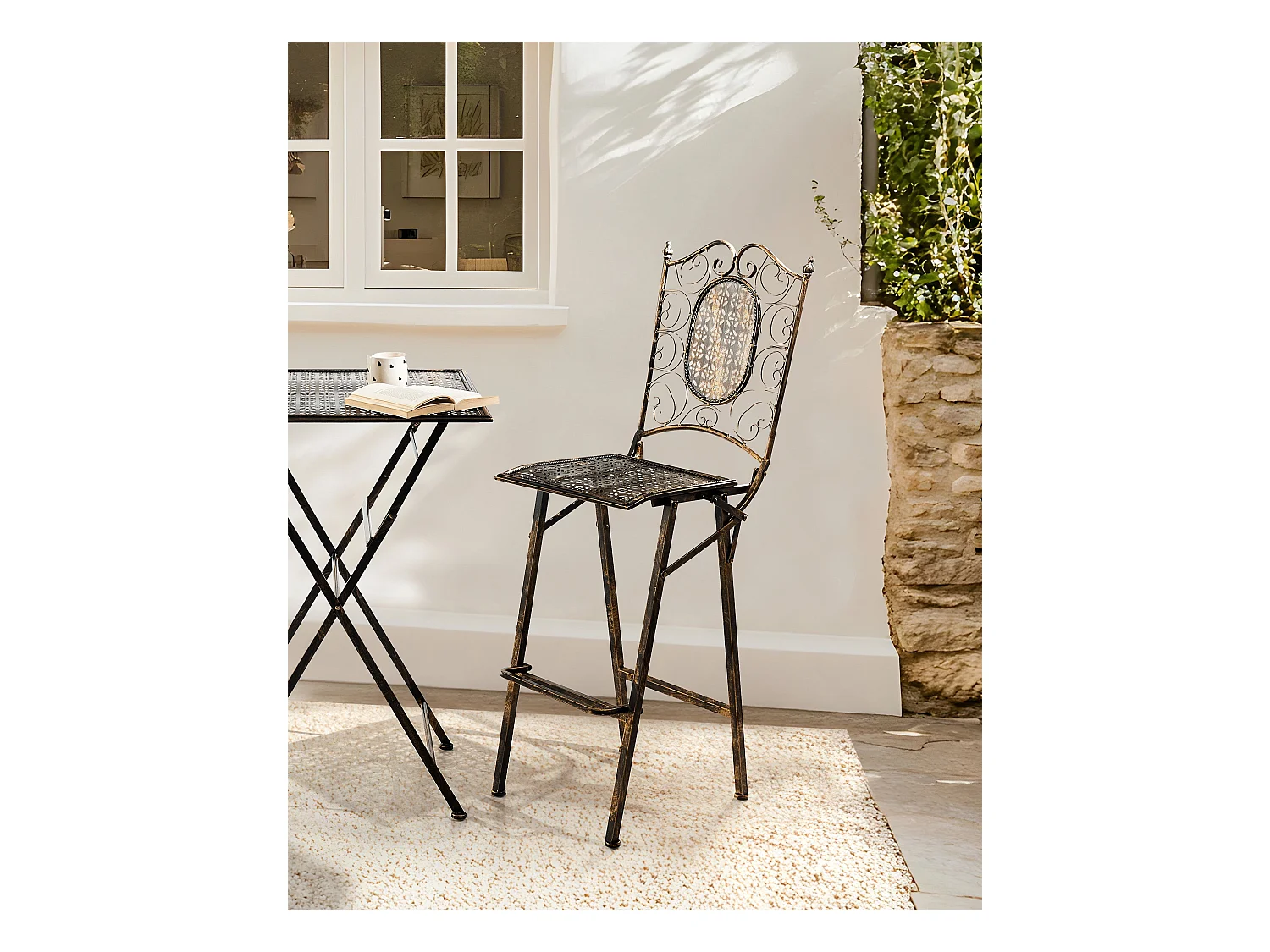 Lot de 2 chaises de bar de jardin BORMIO Pliant Métal Noir