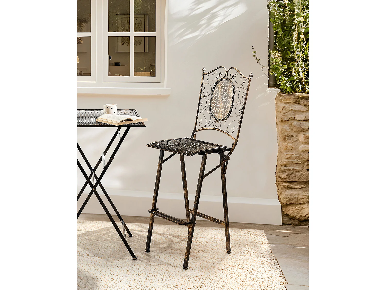 Lot de 2 chaises de bar de jardin BORMIO Pliant Métal Noir