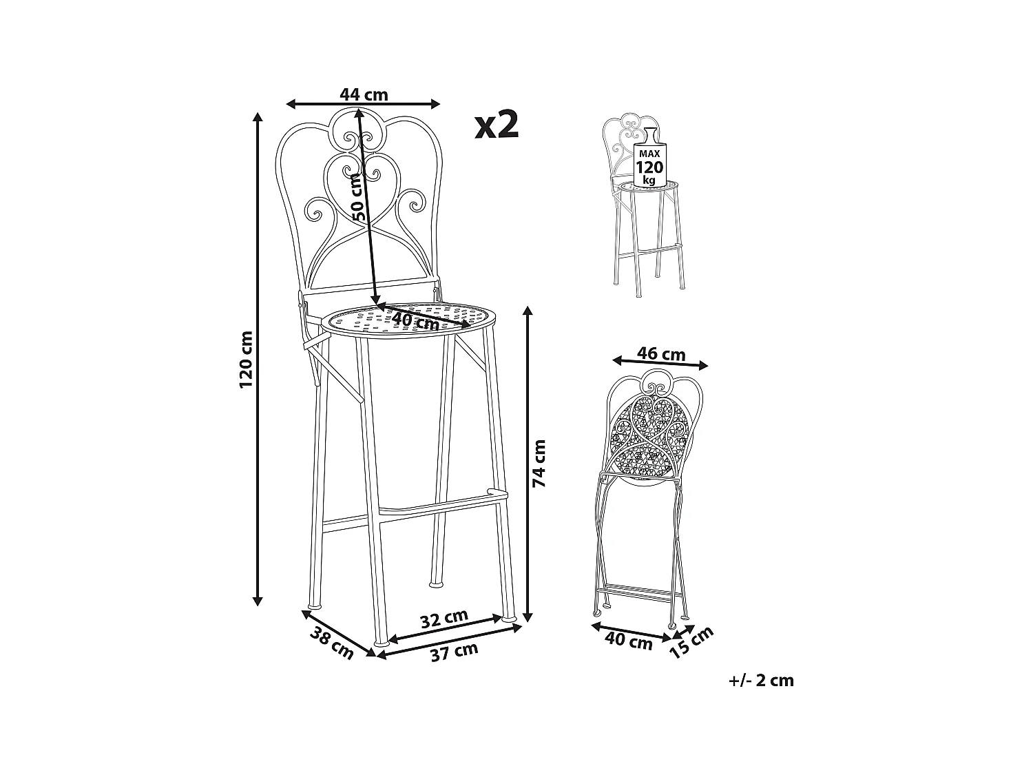 Garten-Barhocker 2er Set TRIESTE klappbar Metall Hellbeige