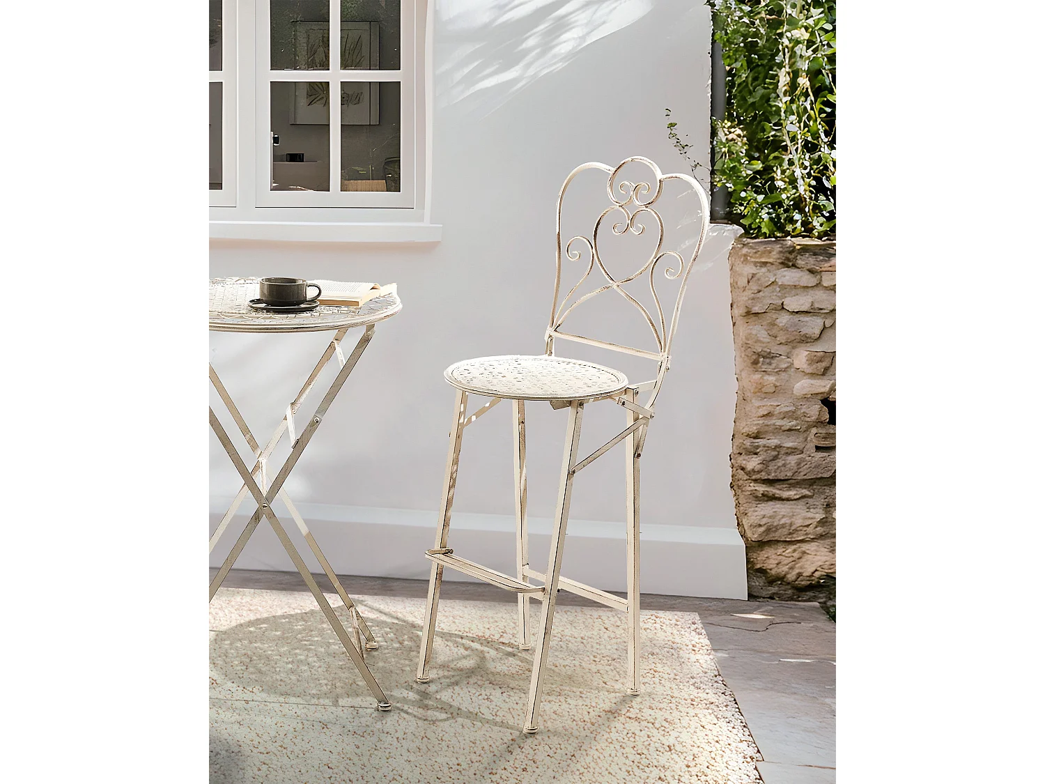 Lot de 2 chaises de bar de jardin TRIESTE Pliant Métal Beige clair