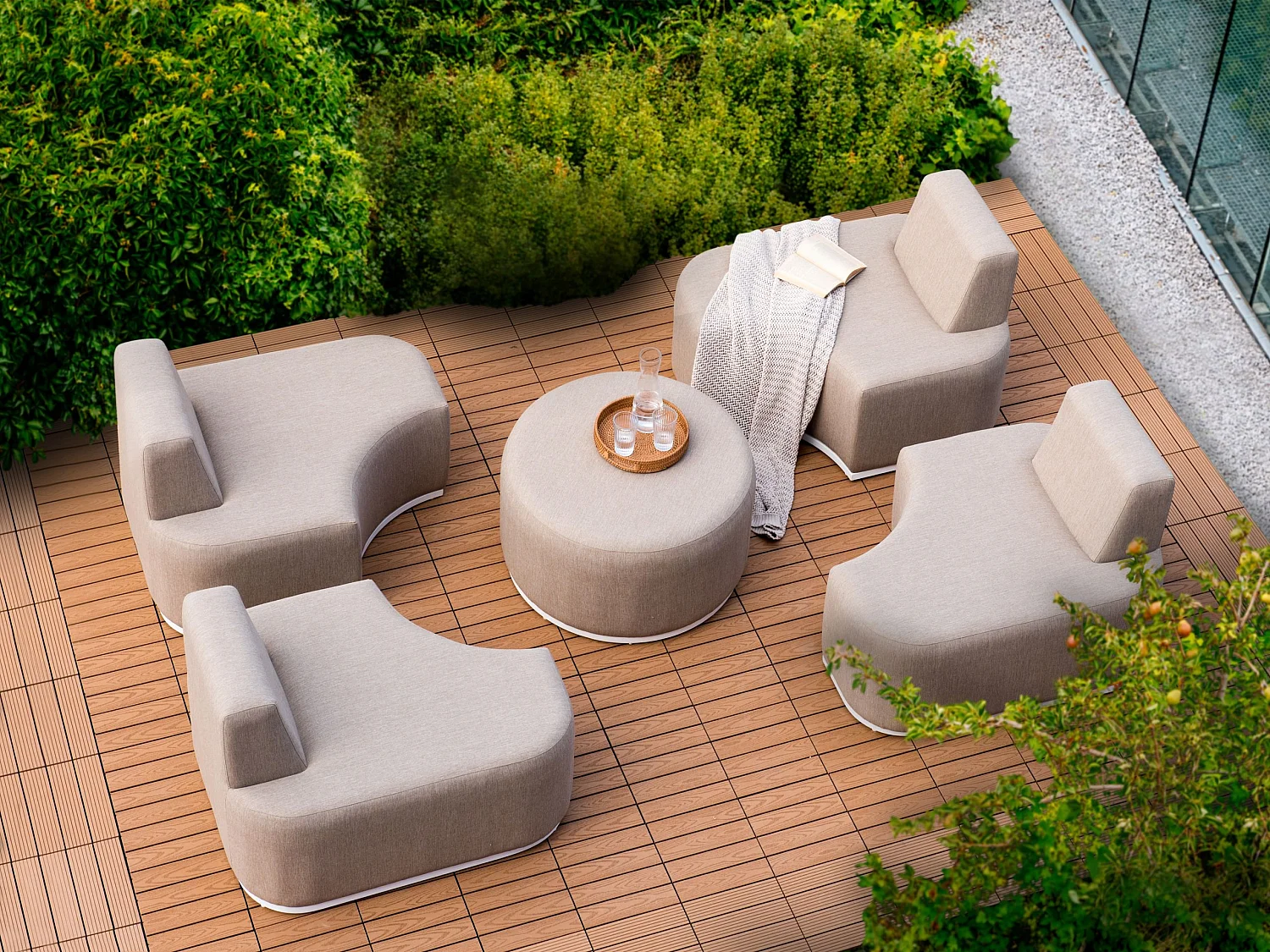 Lounge Set mit Tisch 4-Sitzer FABRO Stoff Beige