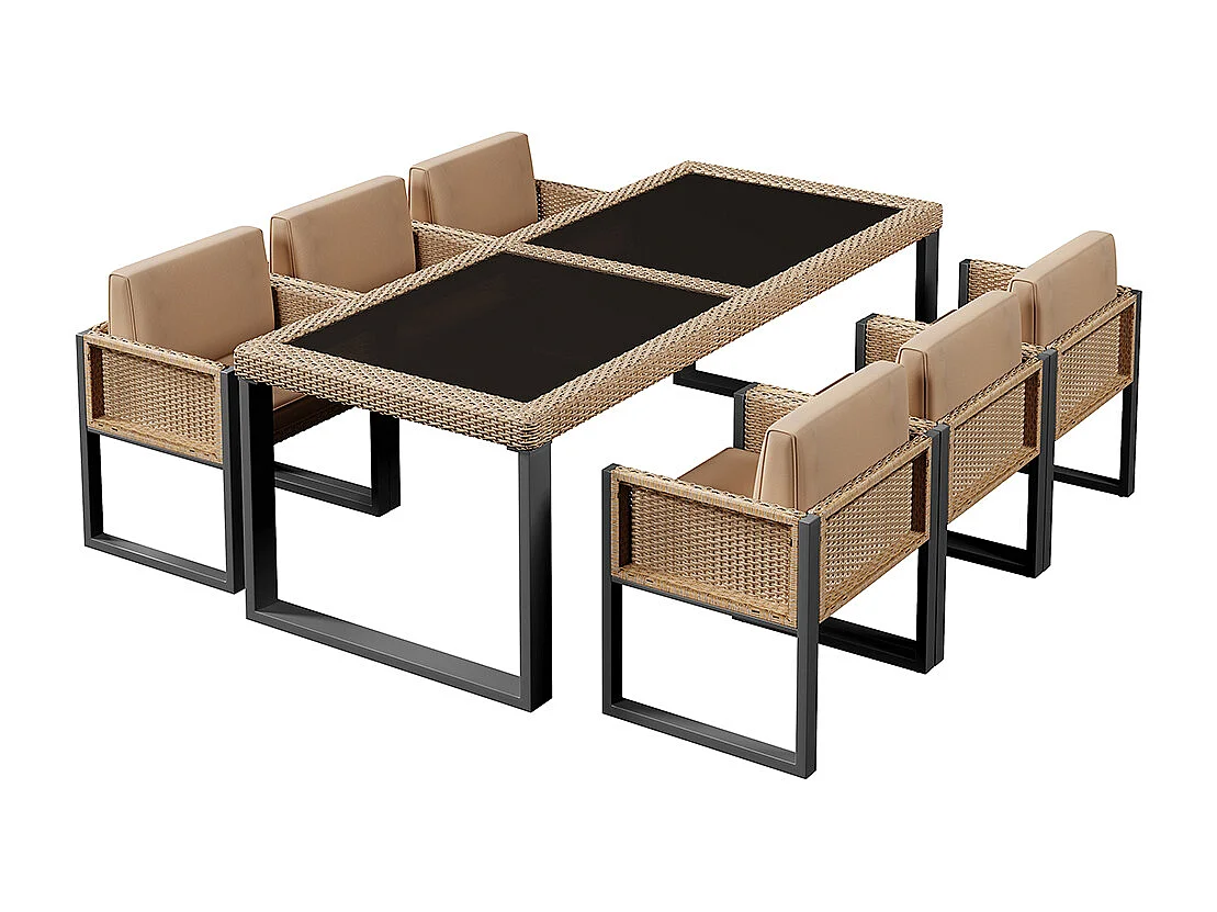 Ensemble table chaise de jardin pour 6 personnes avec housses amovibles lavables Marron