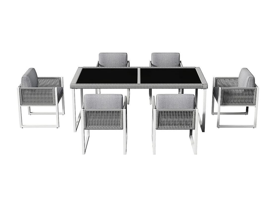 Ensemble jardin Rope 6 places avec fauteuils housses amovibles lavables gris