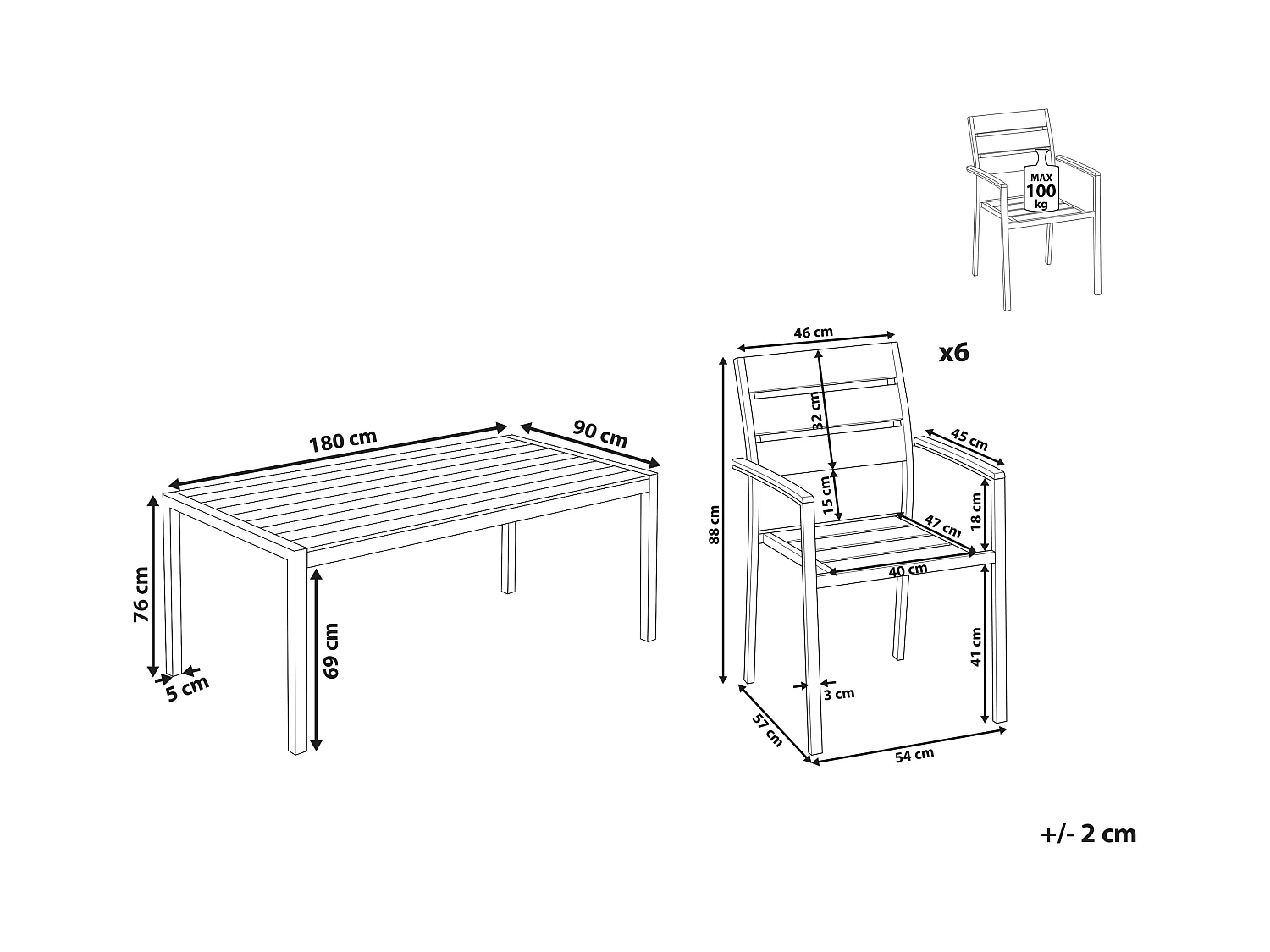 Salle à manger de jardin 6 places VERNIO Marron/noir