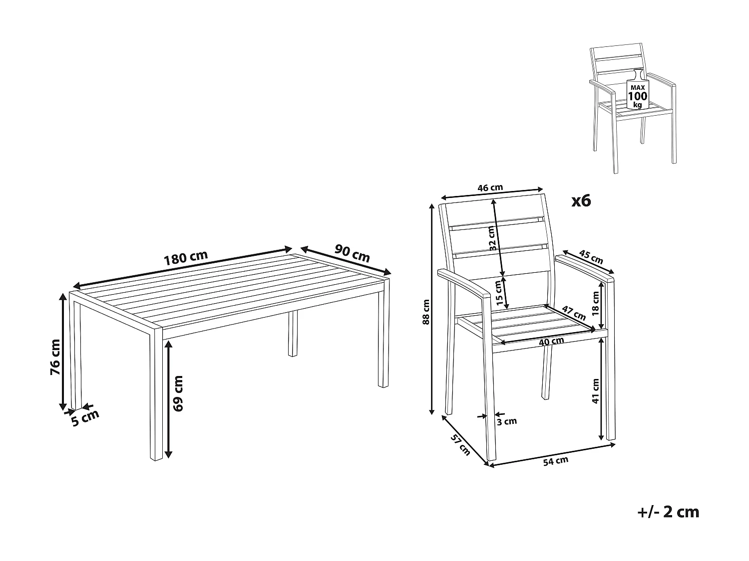 Salle à manger de jardin 6 places VERNIO Marron/noir