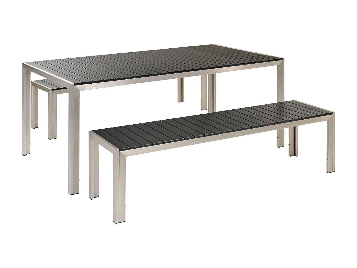Salle à manger de jardin avec bancs 6 places NARDO Noir/argenté