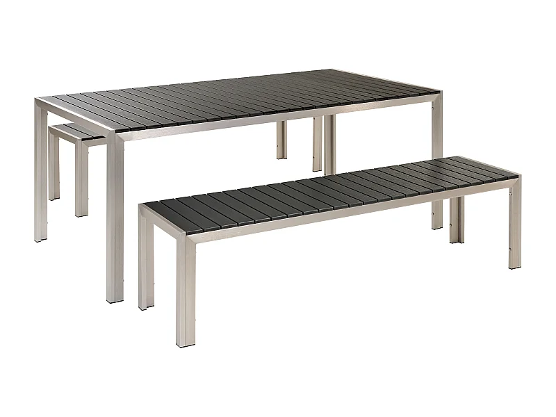 Salle à manger de jardin avec bancs 6 places NARDO Noir/argenté