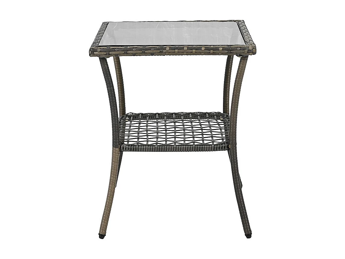 Ensemble table chaise de jardin en rotin Set 3 pièces plateau en acacia avec coussins gris capacité de charge 160 kg Gris