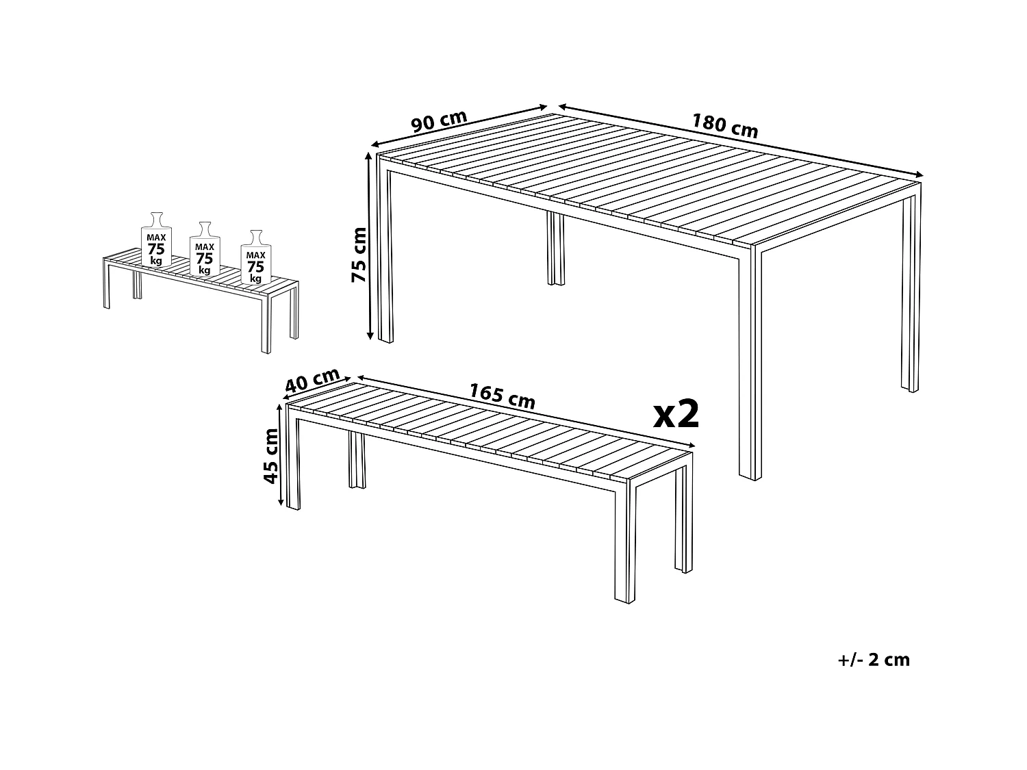 Gartenmöbel Set mit Bänken 6-Sitzer NARDO Braun / Schwarz