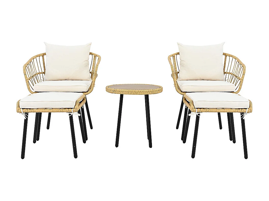 Ensemble table chaise de jardin Set 5 pièces composé d'une table à manger deux tabourets de meubles en rotin Naturel