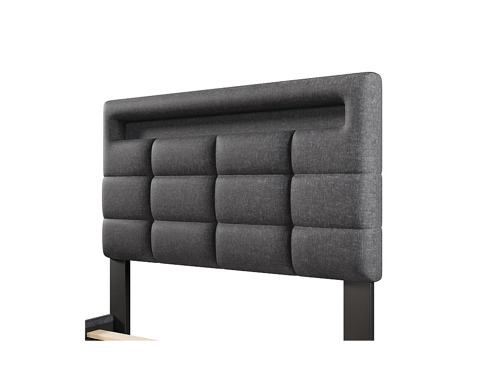 Lit coffre 90×200 cm télécommande APP bande lumineuse d'ambiance sous le lit suspension hydraulique avec prise USB lin Gris