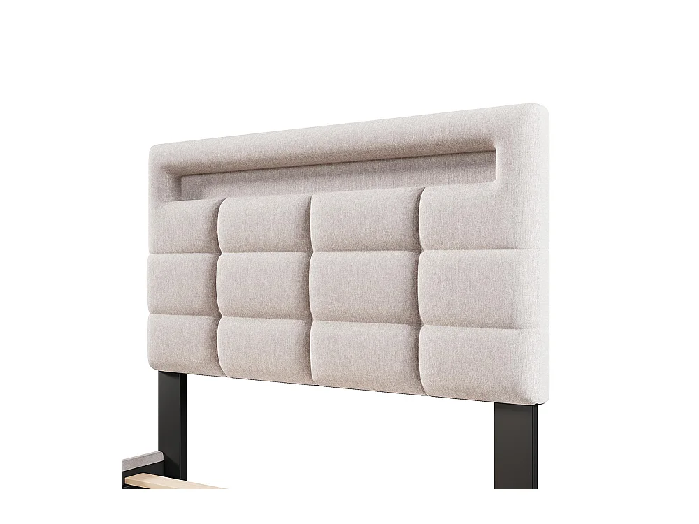 Lit coffre 90×200 cm télécommande APP bande lumineuse d'ambiance sous le lit suspension hydraulique avec prise USB lin Beige