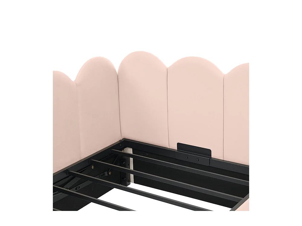 Lit coffre 90x200 cm lit de jour avec espace de rangement hydraulique lit enfant avec sommier à lattes métalliques velours Rose