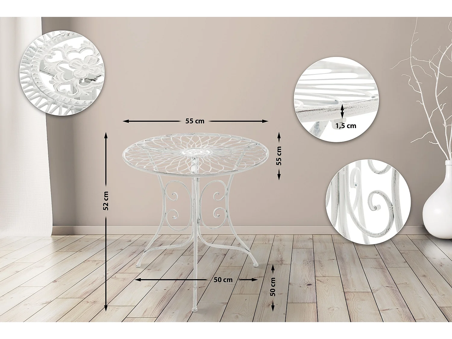 Tavolino da giardino - angolare - Metallo - 55 x 55 cm - bianco antico - Ariano