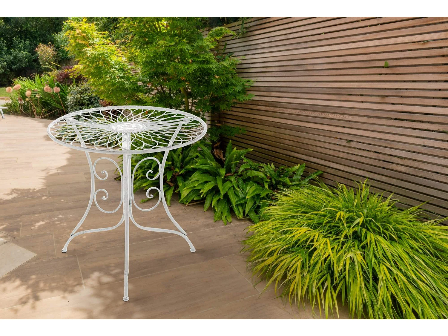 Table d'appoint de jardin - carré - Métal - 55 x 55 cm - Blanc antique - Ariano