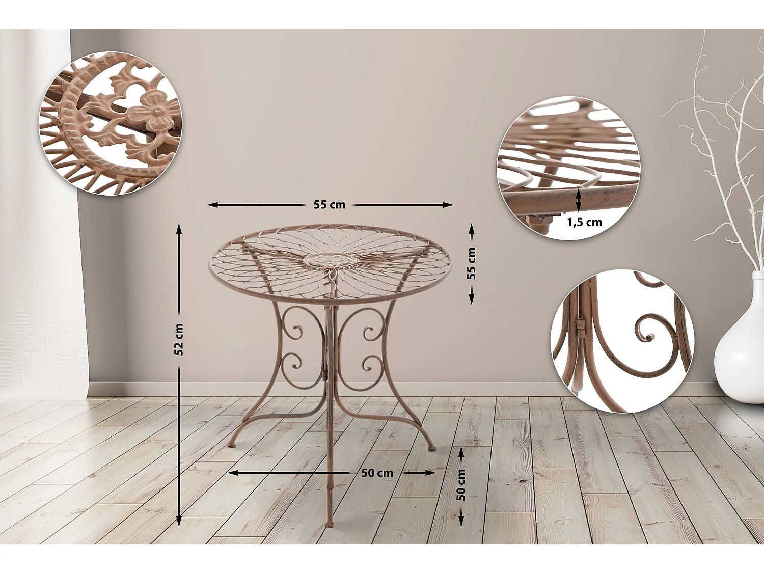 Table d'appoint de jardin - carré - Métal - 55 x 55 cm - Marron antique - Ariano