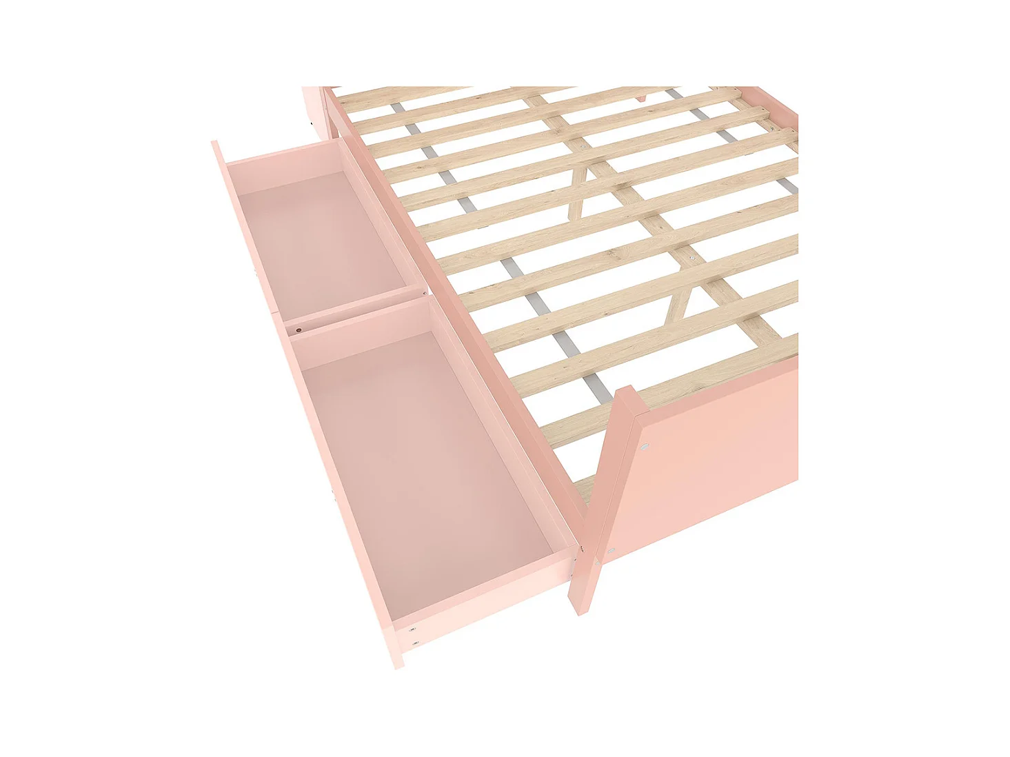 Lit avec tiroir Lit combiné 140x200 cm avec bureau équipé de 2 tiroirs lit double avec étagères pin+panneau de particules Rose