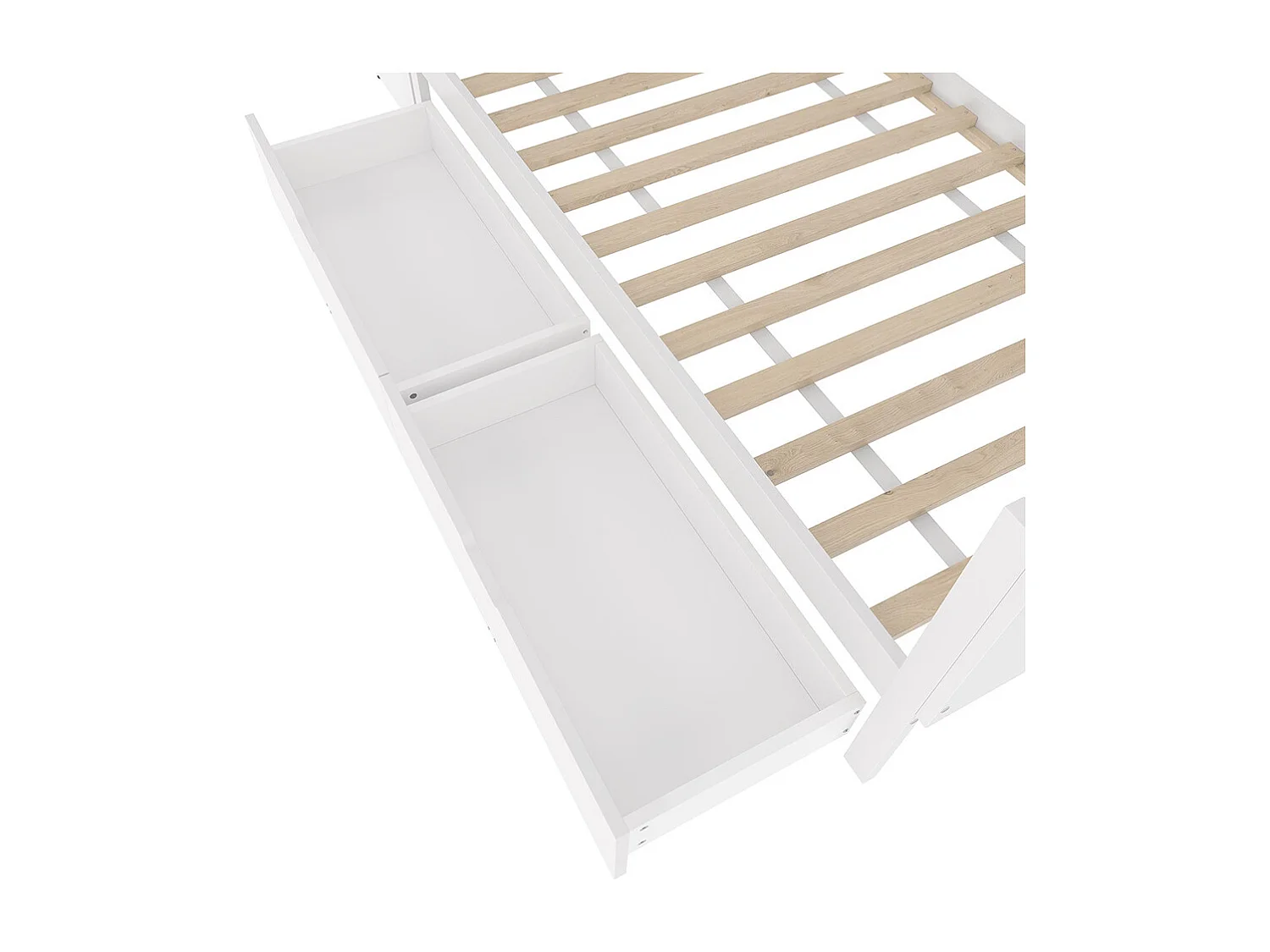 Lit avec tiroir Lit combiné 90x200 cm avec bureau équipé de 2 tiroirs lit simple avec étagères pin + panneau de particules Blanc