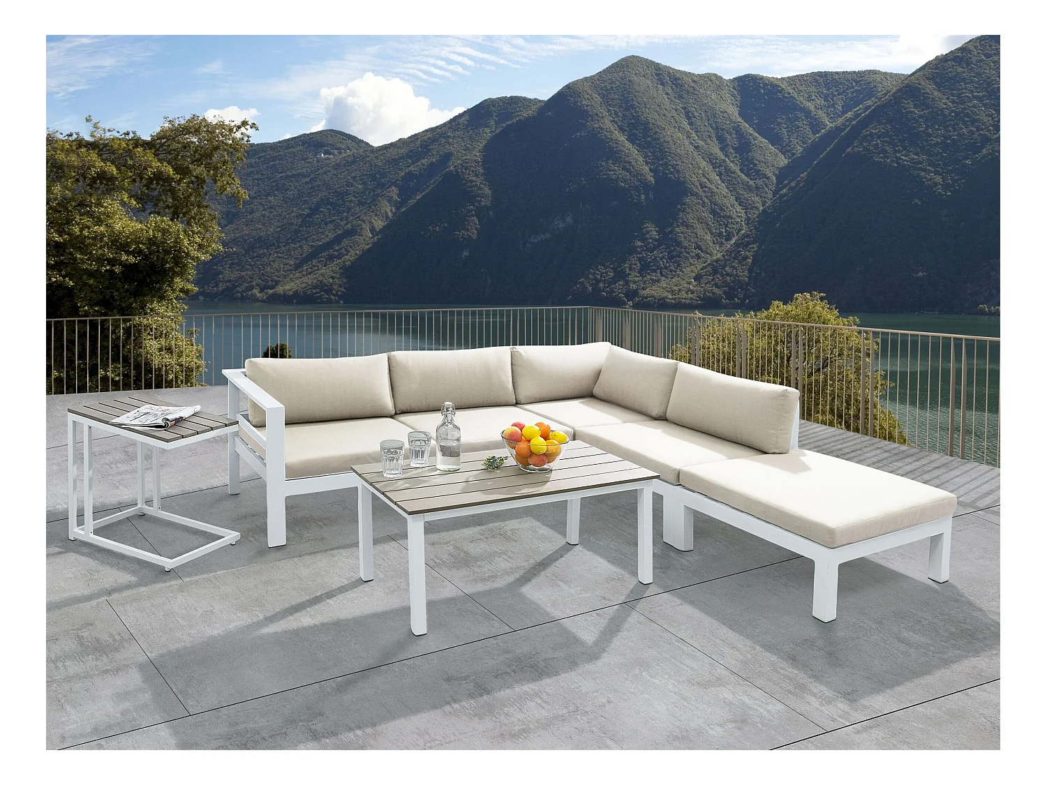 Ensemble de canapés d'angle de jardin 5 places MESSINA Côté droite Métal Beige