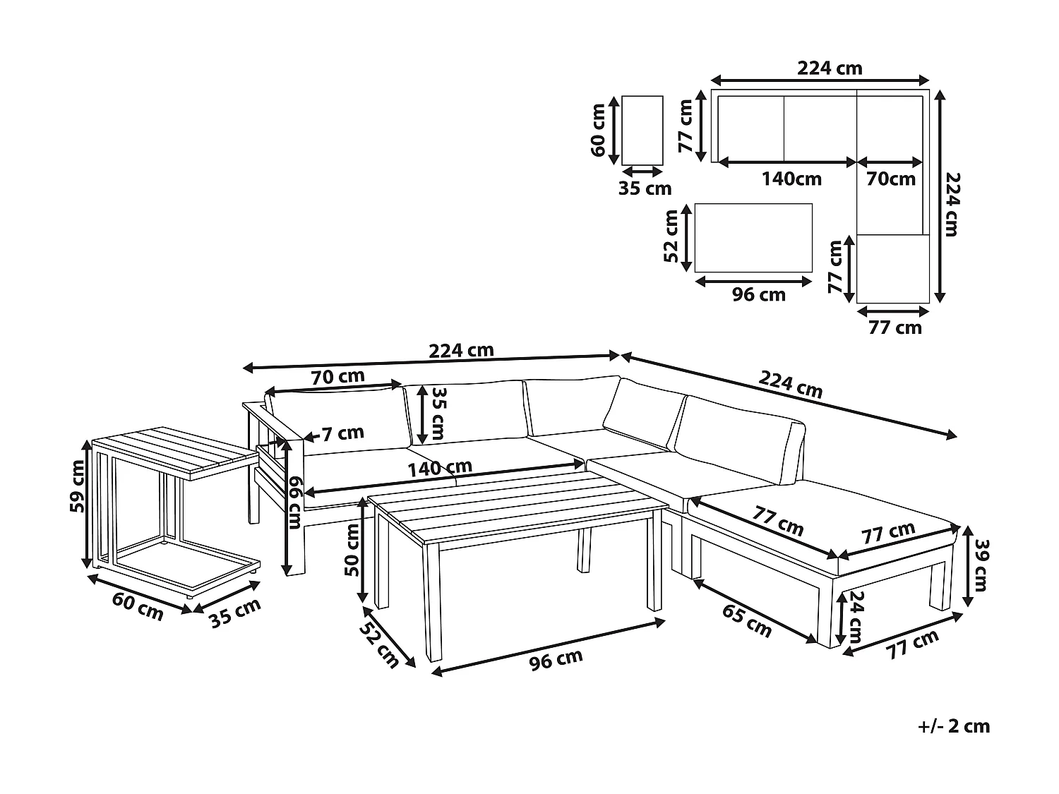 Lounge Set weiß Kunstholz Ecksofa mit Auflagen beige 2 Couchtische Messina