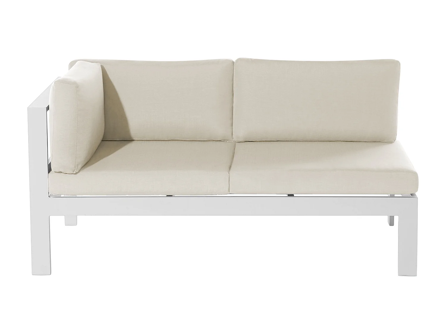 Lounge Set weiß Kunstholz Ecksofa mit Auflagen beige 2 Couchtische Messina