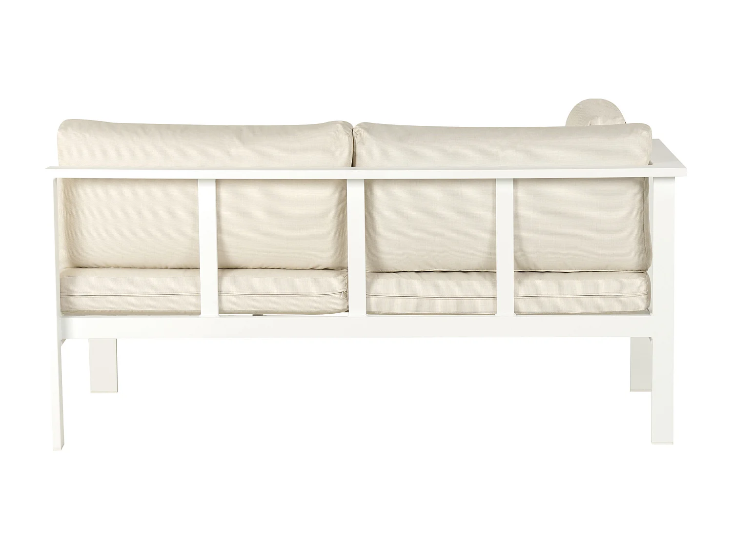 Lounge Set weiß Kunstholz Ecksofa mit Auflagen beige 2 Couchtische Messina