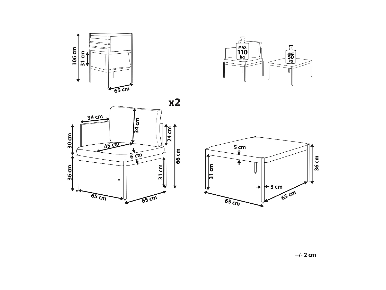 Loungeset met tafel 2-zitter TERRACINA Metaal Olijfgroen