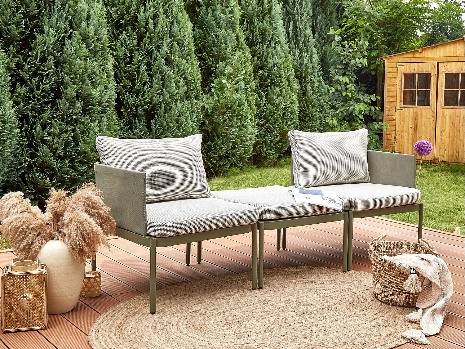 Lounge-Set mit Couchtisch grün Aluminium modulares 2-Sitzer Sofa-Set Terracina
