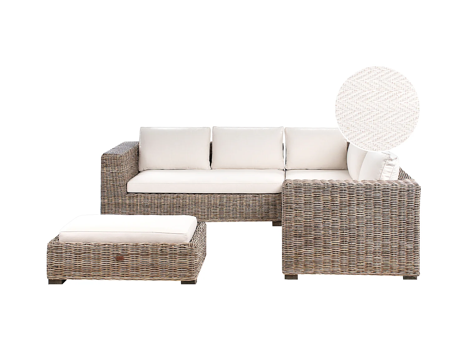 Canapé d'angle de jardin avec ottoman 5 places RINELLA Rotin Gris